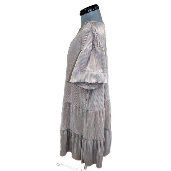 SEE AND BE SEEN Medium Dark Gold Swing Dress Pleated Ruffle Shimmer Party - Picture 2 of 4